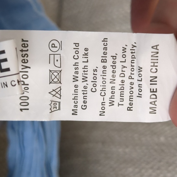 Large Blue Shein Shirt Roll Tab Sleeves Collared Button Up Gold Buttons - Picture 9 of 14